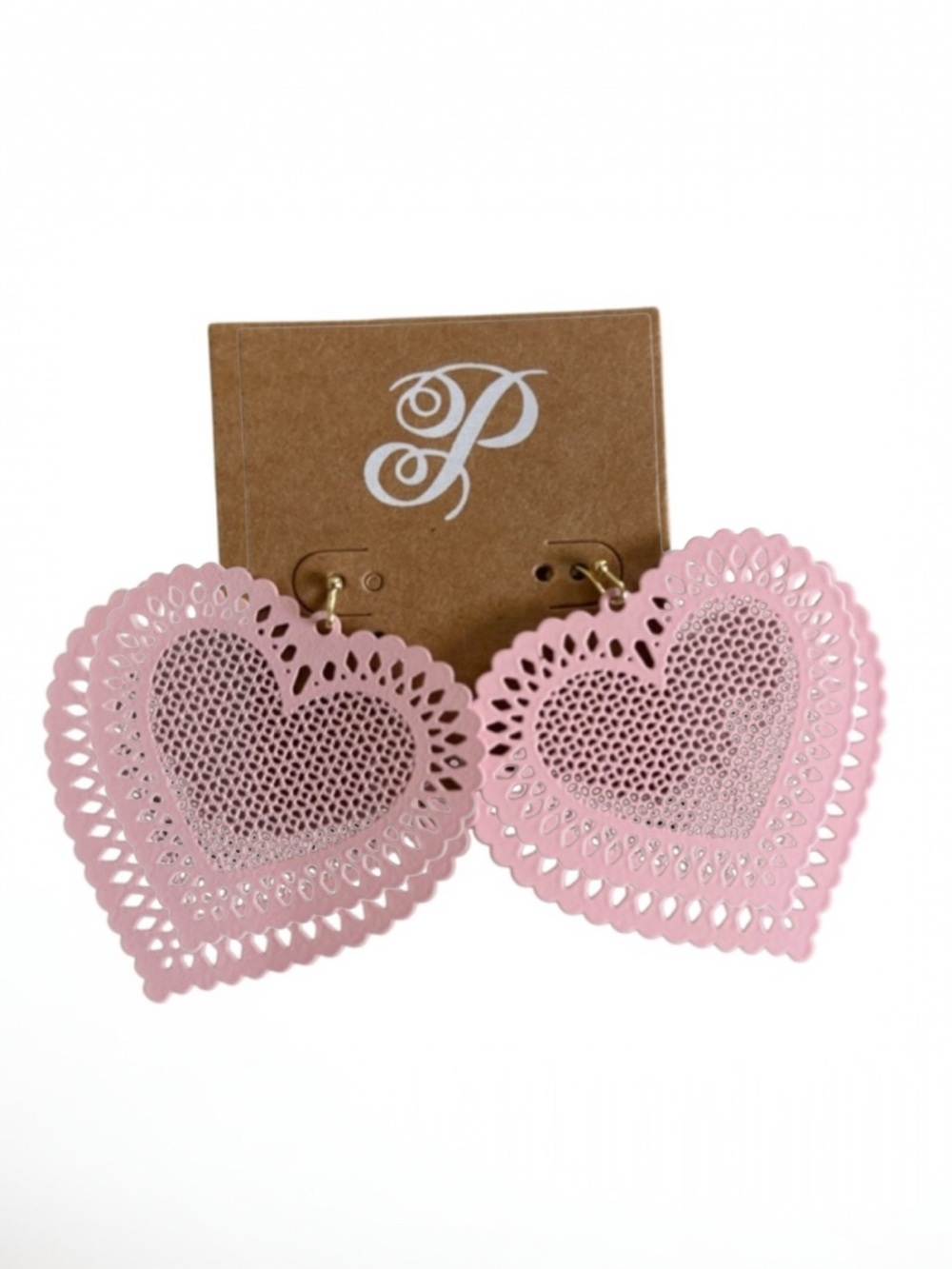 Plunder Pink Metal Heart Cutout Dangle Earrings